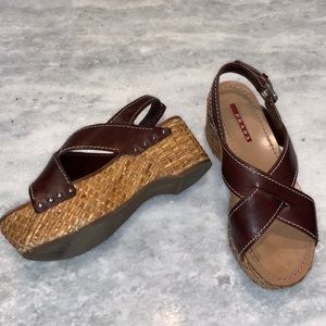 Prada Basketweave Platform Sandals, size 6.5